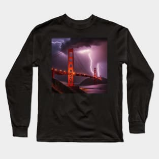 Iconic World Landmarks During A Thunderstorm; Golden Gate Bridge, San Francisco Long Sleeve T-Shirt